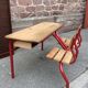 Pupitre bureau d'écolier double banc vintage 1960