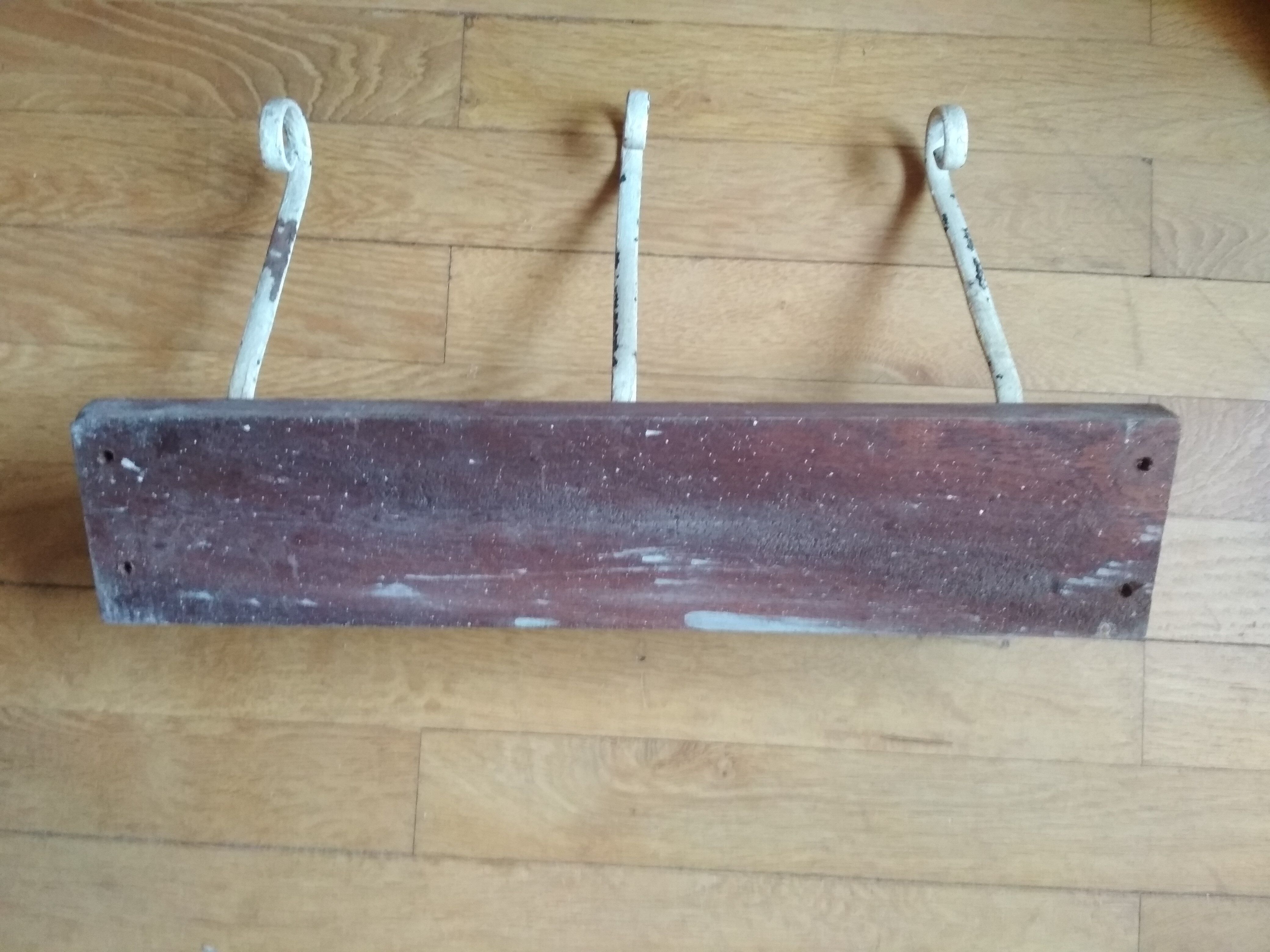 Antique vintage wooden and metal door coat-door country house coat-3 hooks