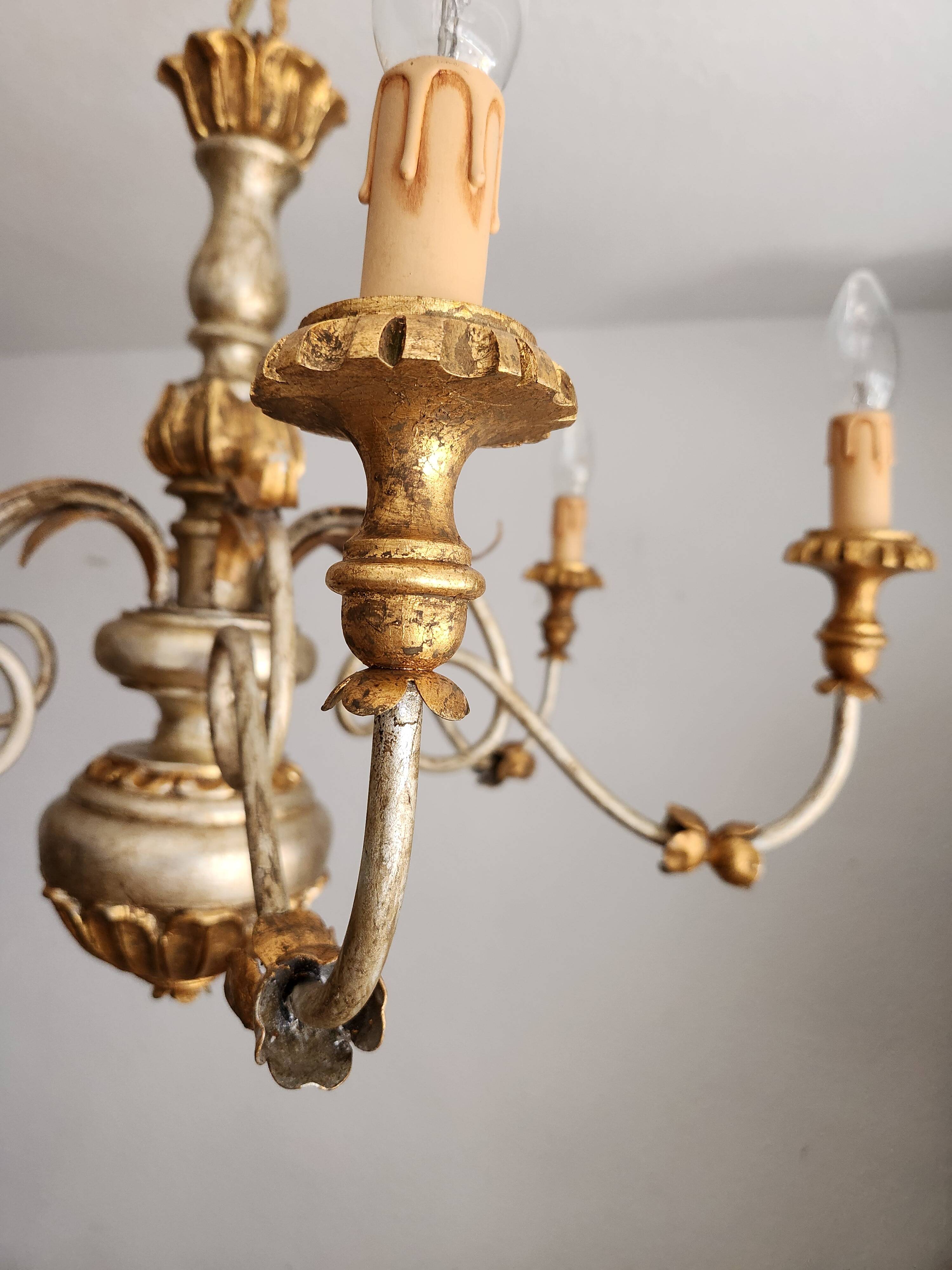 Antique gilded silver chandelier Florentine Rococo Louis XV Italy