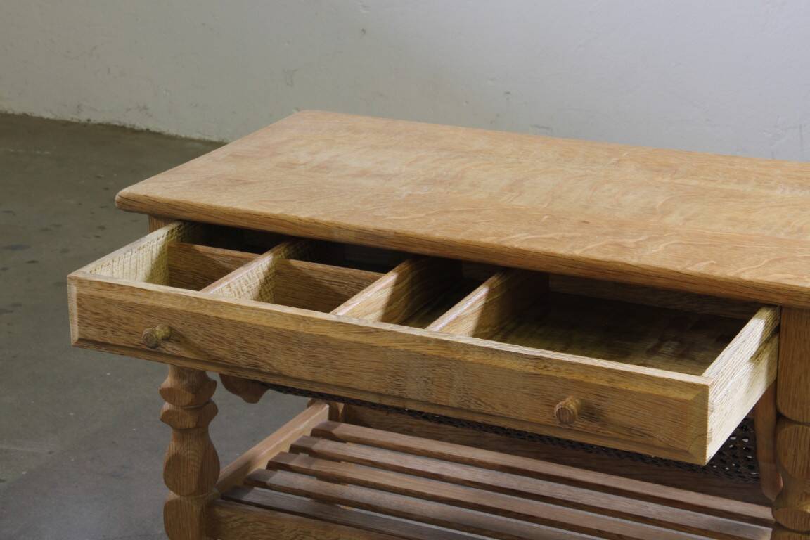 Vintage 1960s Danish oak coffee table, brutalist mid-century, style of Kjærnulf
