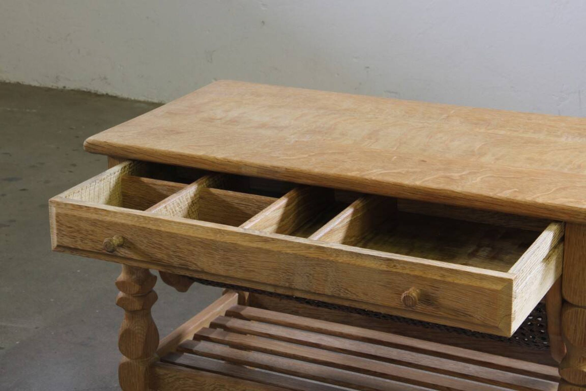 Vintage 1960s Danish oak coffee table, brutalist mid-century, style of Kjærnulf