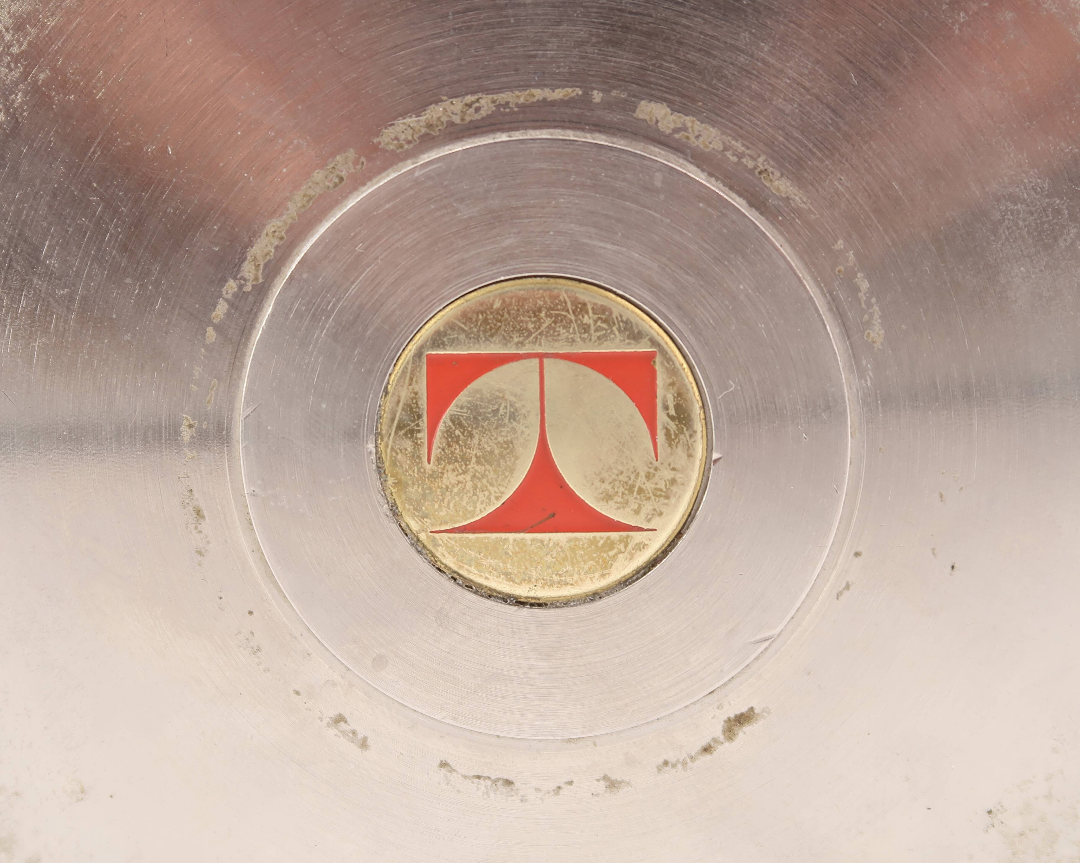 Tecno Design round steel ashtray, 70s