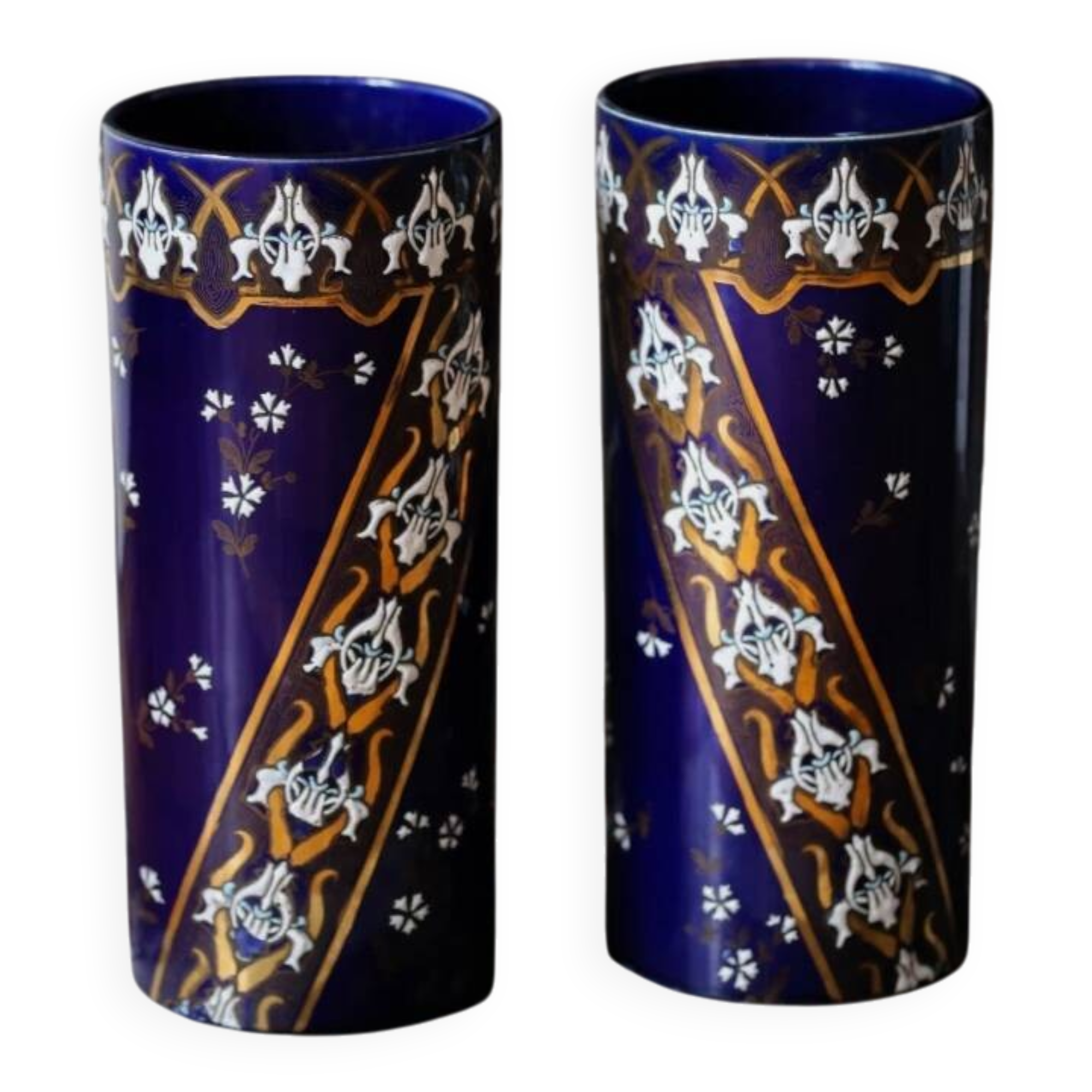 Pair of Art Nouveau vases in Lunéville porcelain - Floral motifs in gilded relief