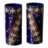 Pair of Art Nouveau vases in Lunéville porcelain - Floral motifs in gilded relief