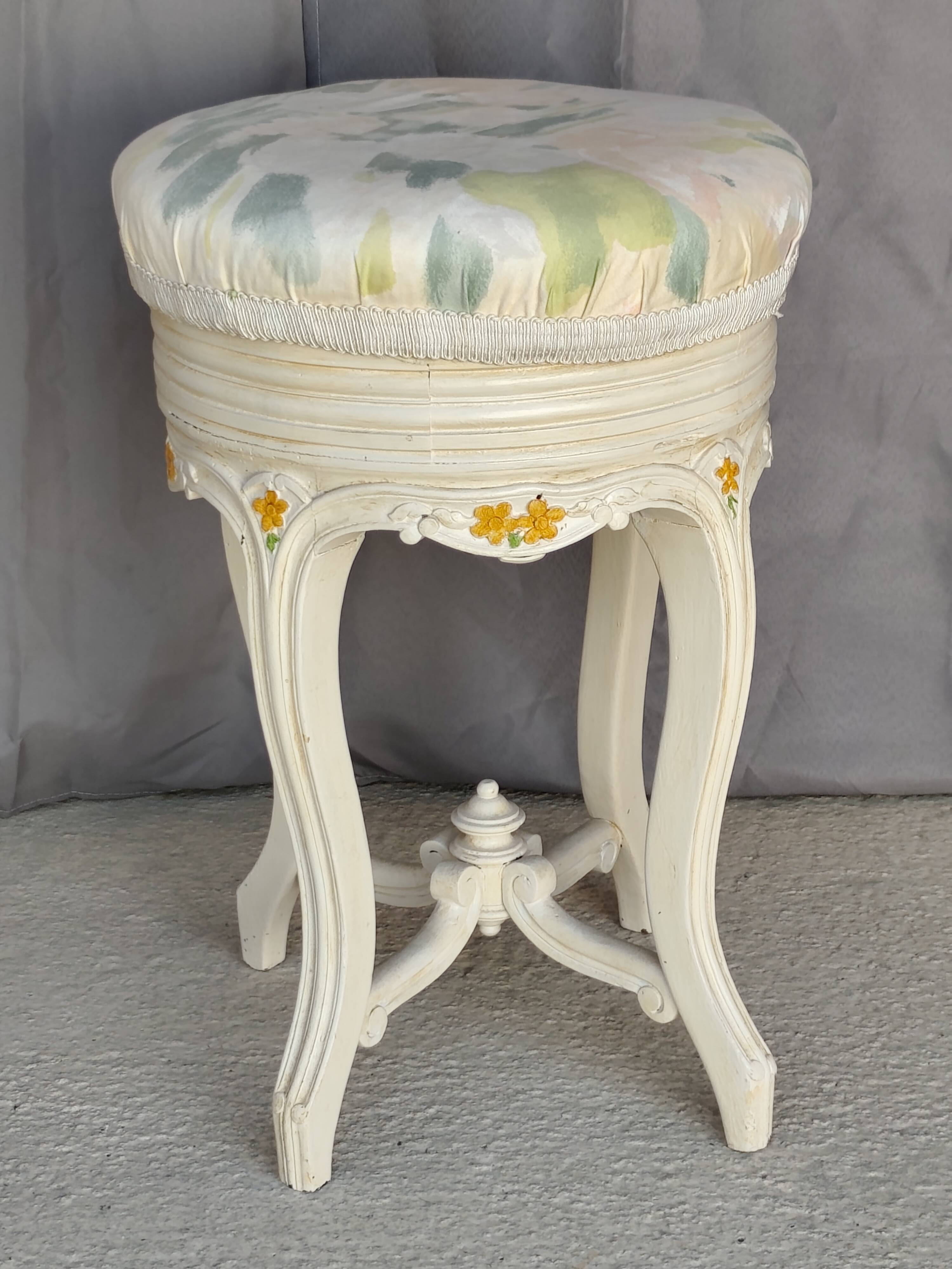 Antique upholstered stool "with screws"