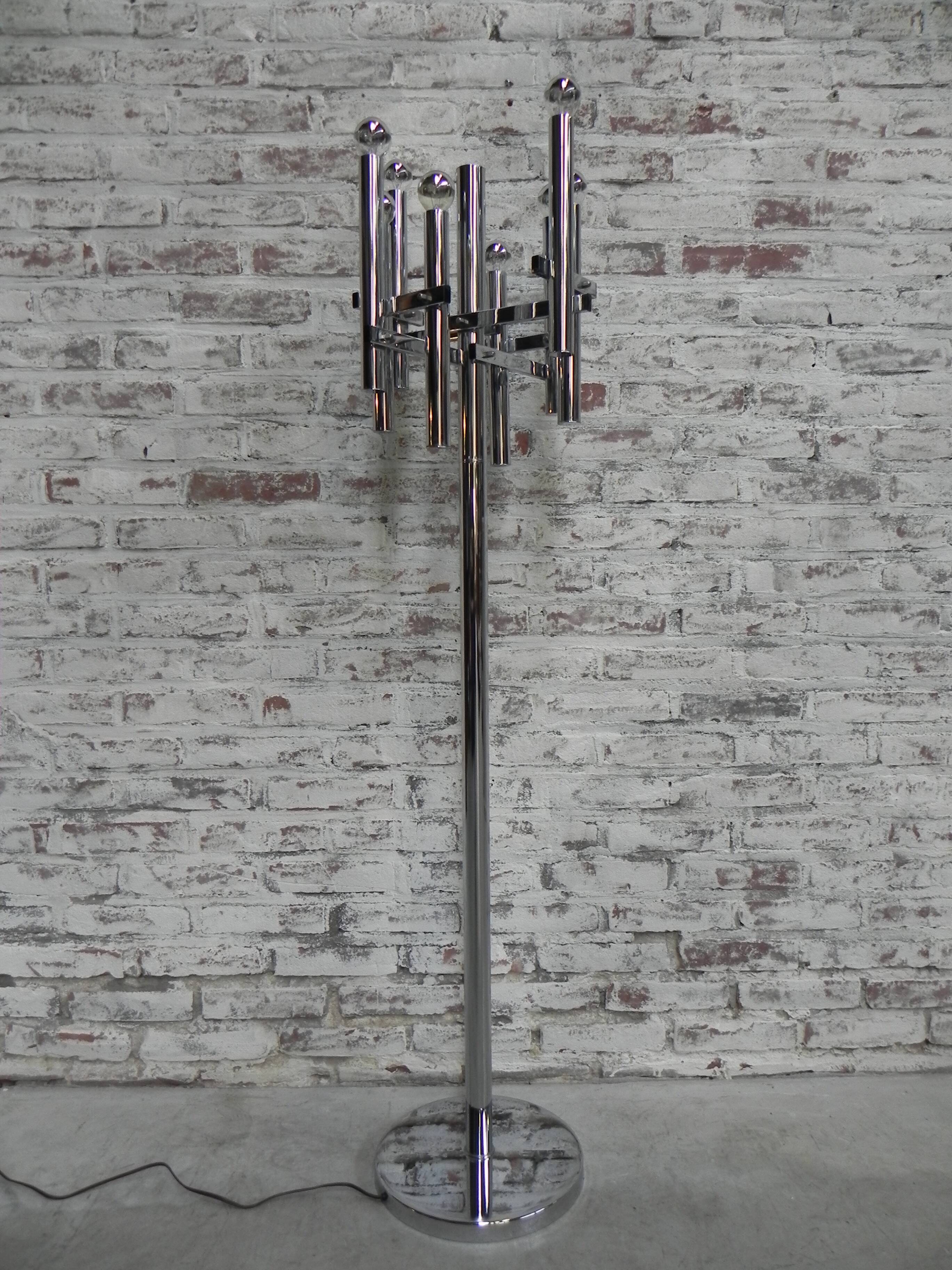 Chrome uplight floor lamp with 8 light points
