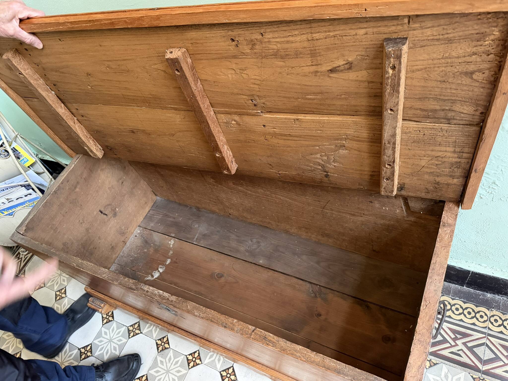 Rustic carved wooden chest trunk
