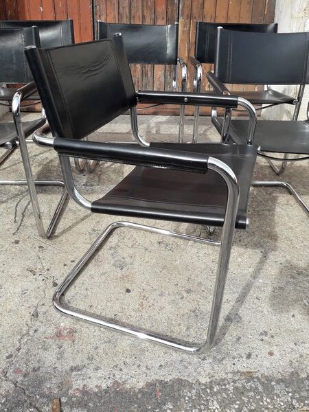 6 Bauhaus armchairs steel and leather / design