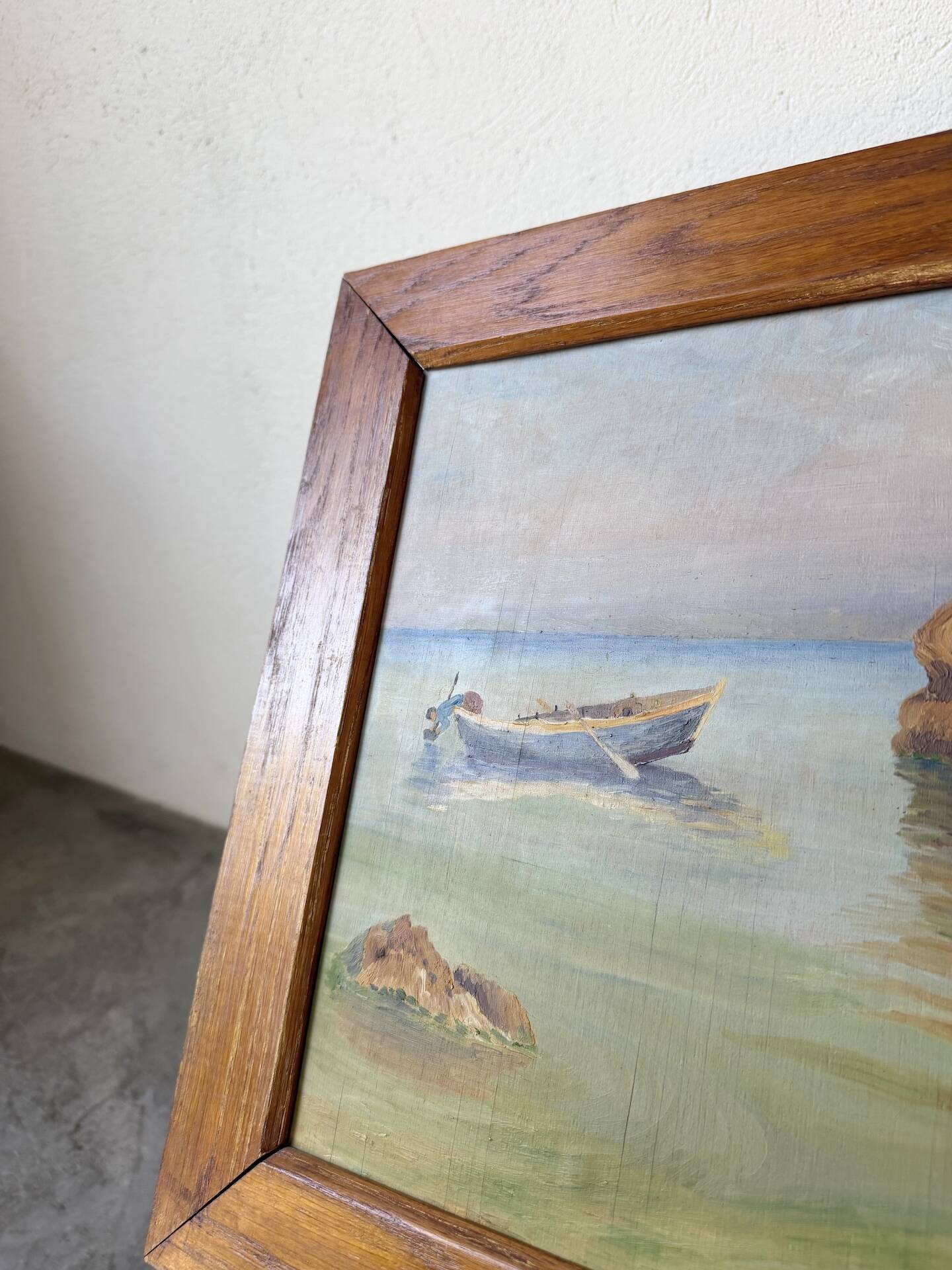 Framed oil painting fisherman L. Garcin