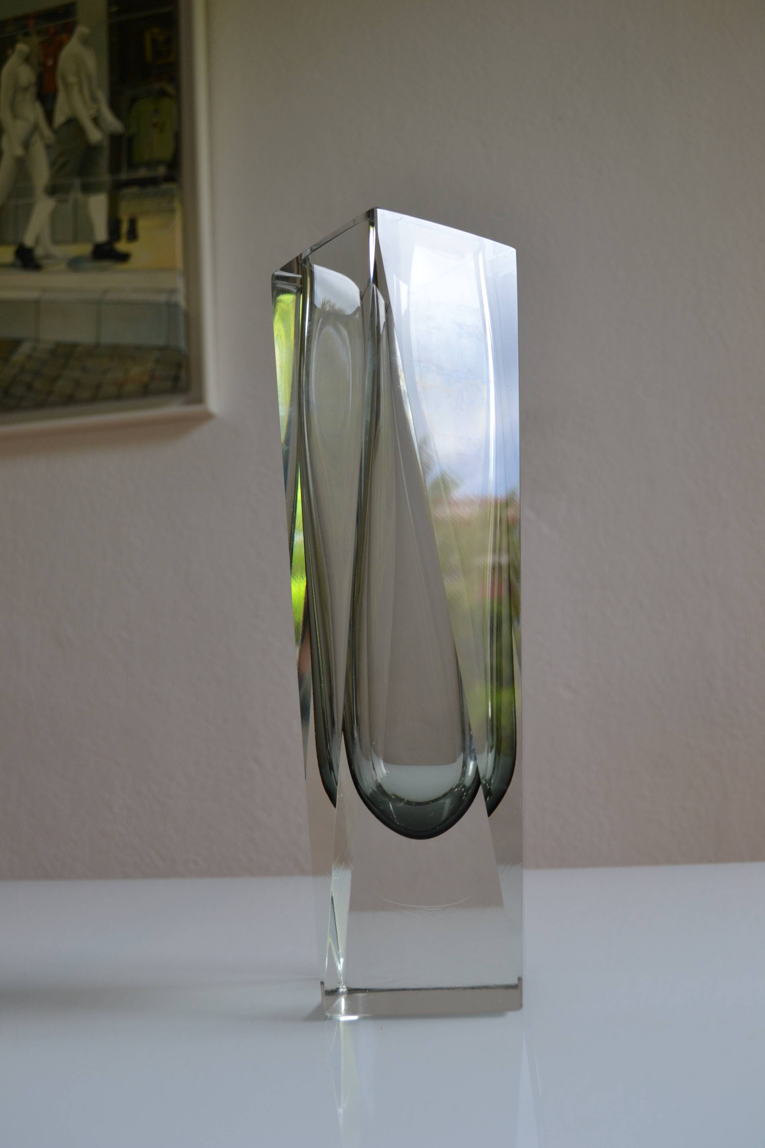 Murano Sommerso Vase Gray Blue 30 cm Vintage 1970