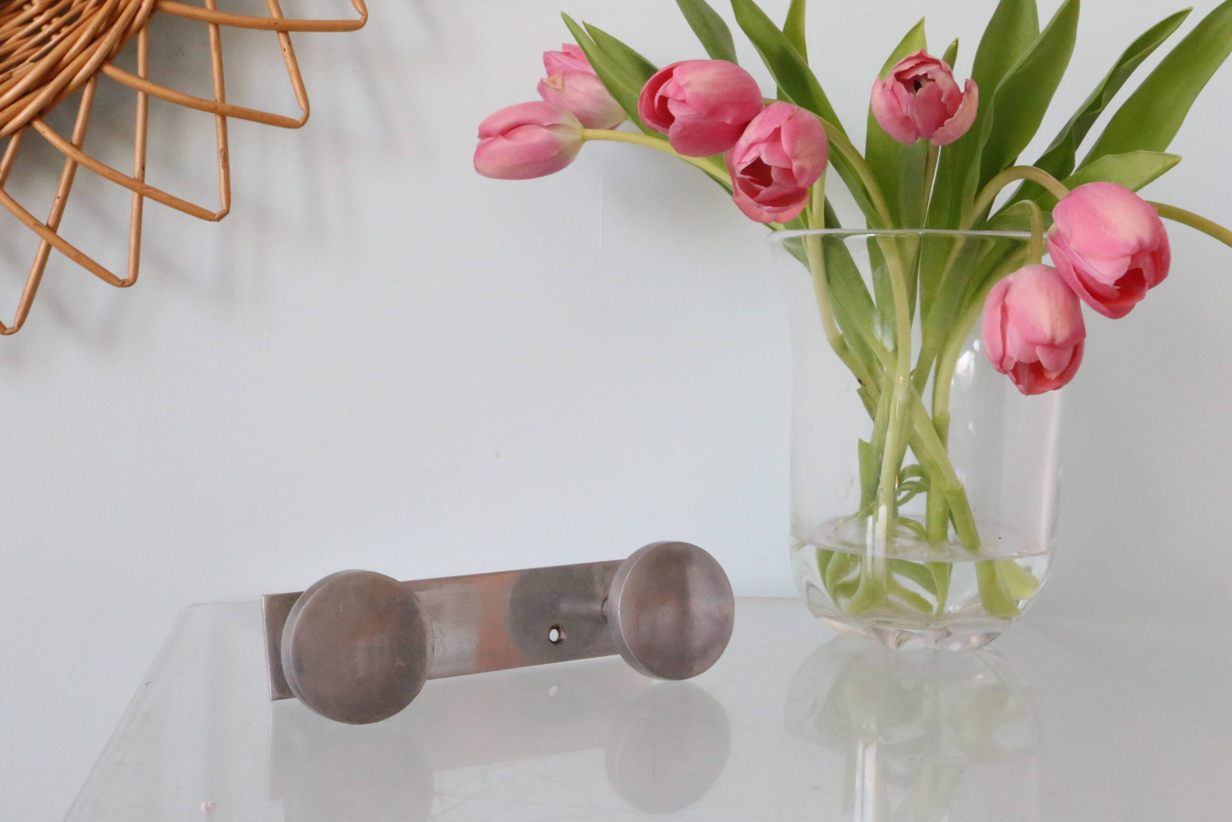Brushed aluminum wall coat rack, vintage