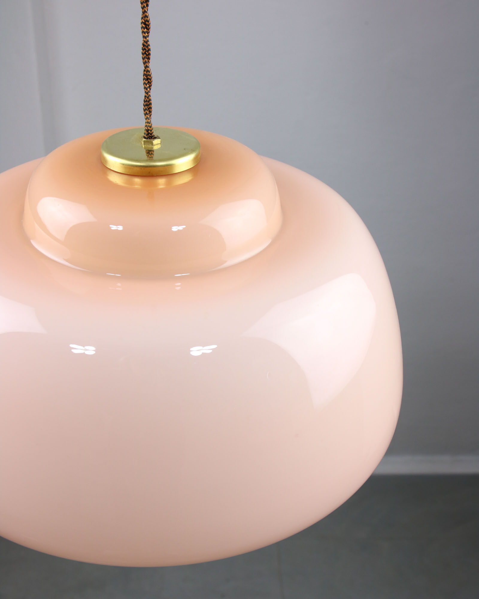 Mid-century Pink Glass & Brass Pendant Lamp