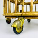 Vintage round service trolley in bamboo and rattan, 1960s