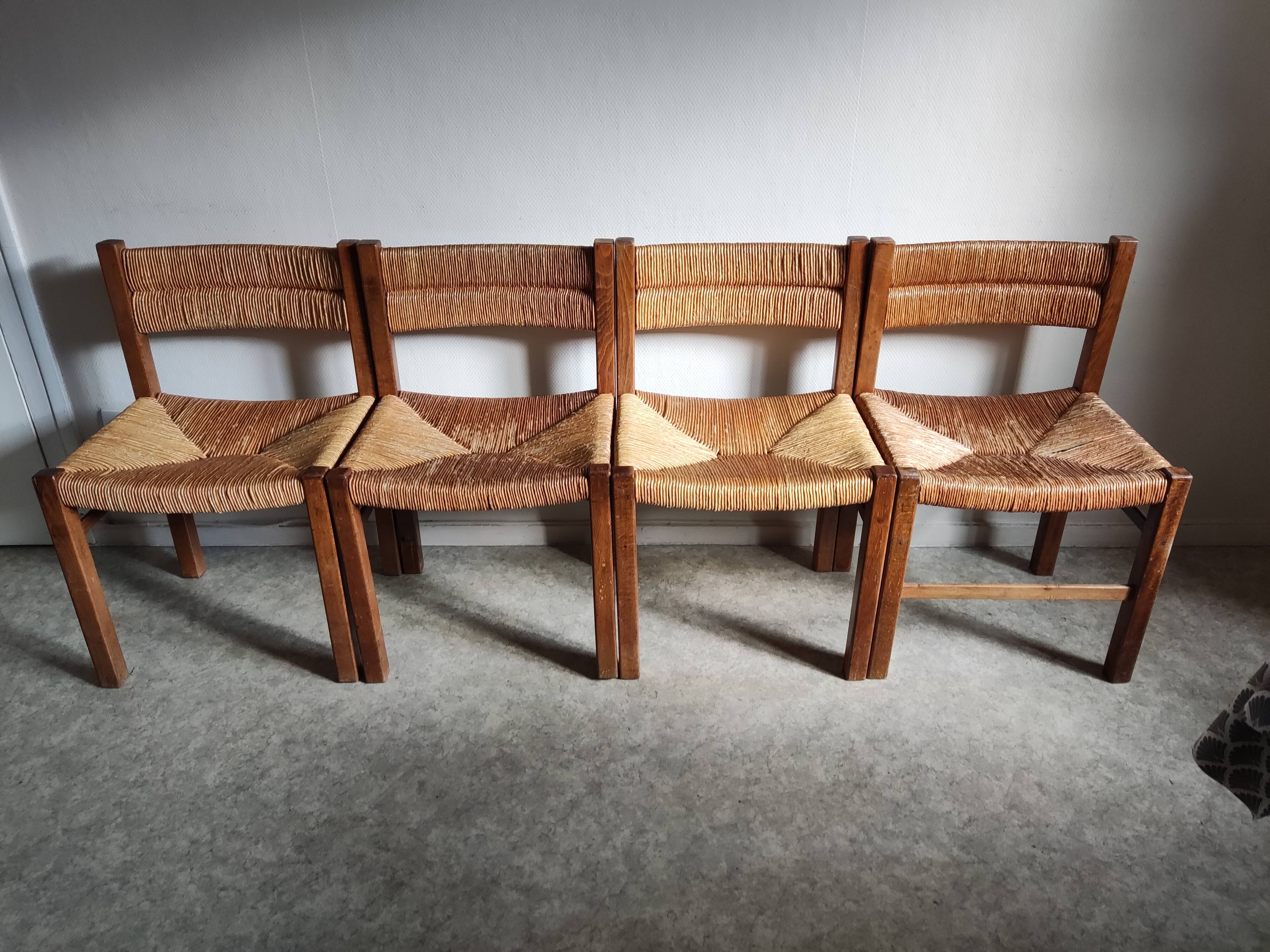 4 straw and wood chairs