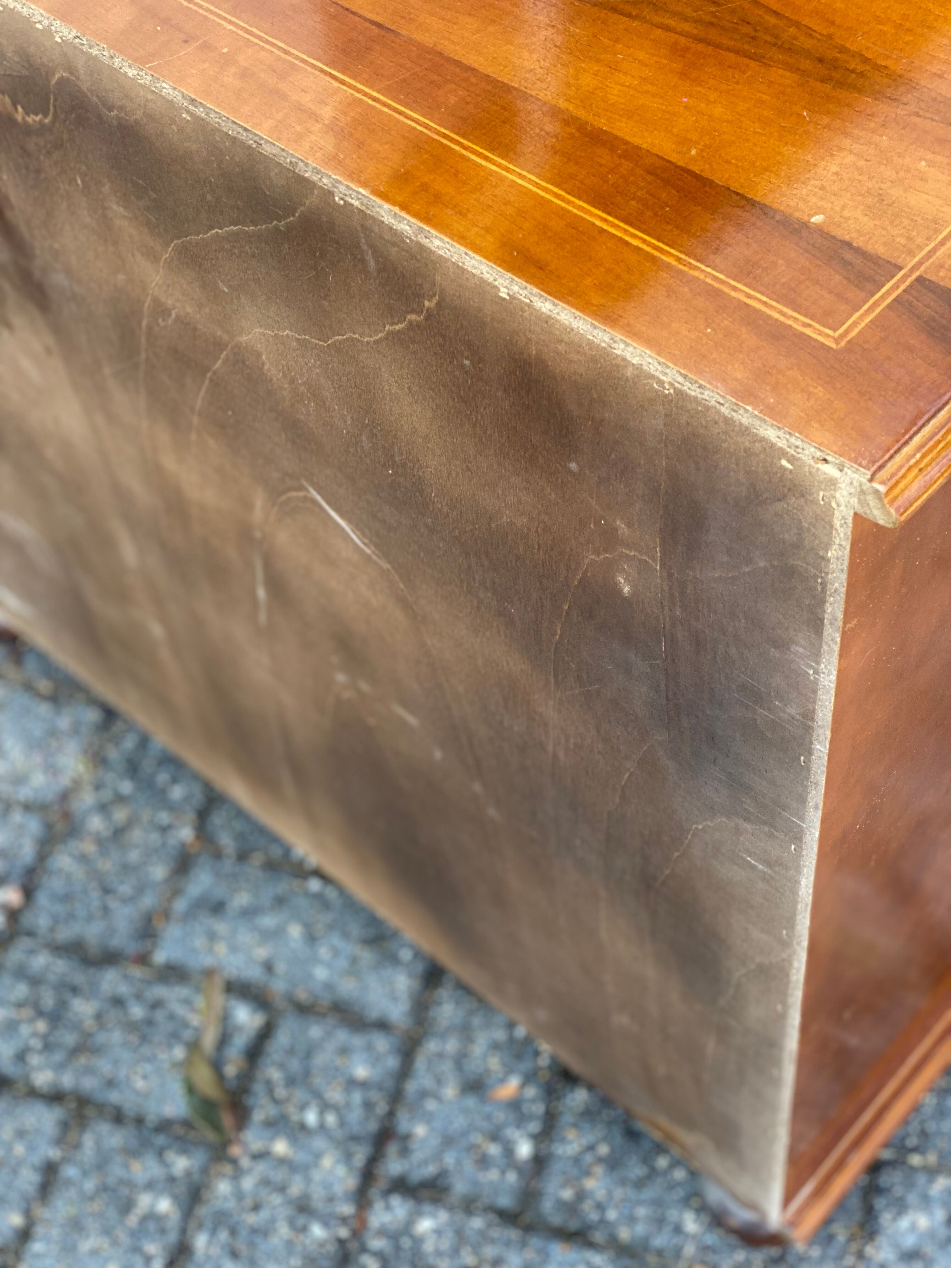 Vintage Inlay Wood Chest of Drawers in the Style of Louis XIV