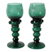 Set of 2 Vintage Emerald Green Wine Stem Crystal Glasses Remmare / 1960s