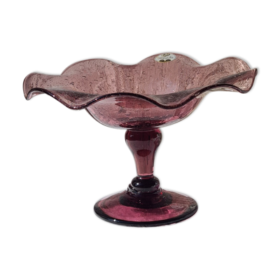 Coupe à fruits, compotier verre bullé améthyste