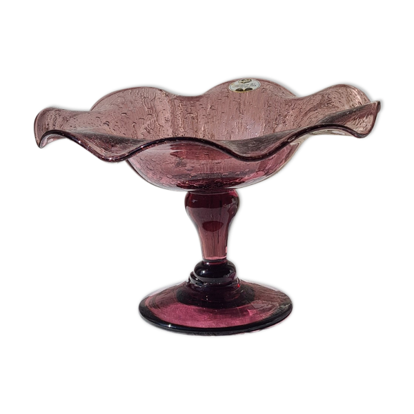 Coupe à fruits, compotier verre bullé améthyste