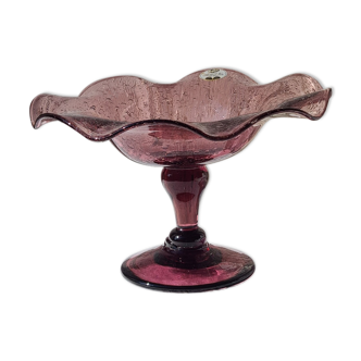 Fruit cup, amethyst bubbled glass compotier