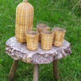 Rattan bottle and glasses