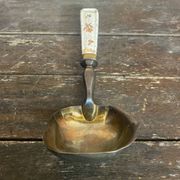 Old Silver-Plated Metal Serving Spoon + Porcelain Handle