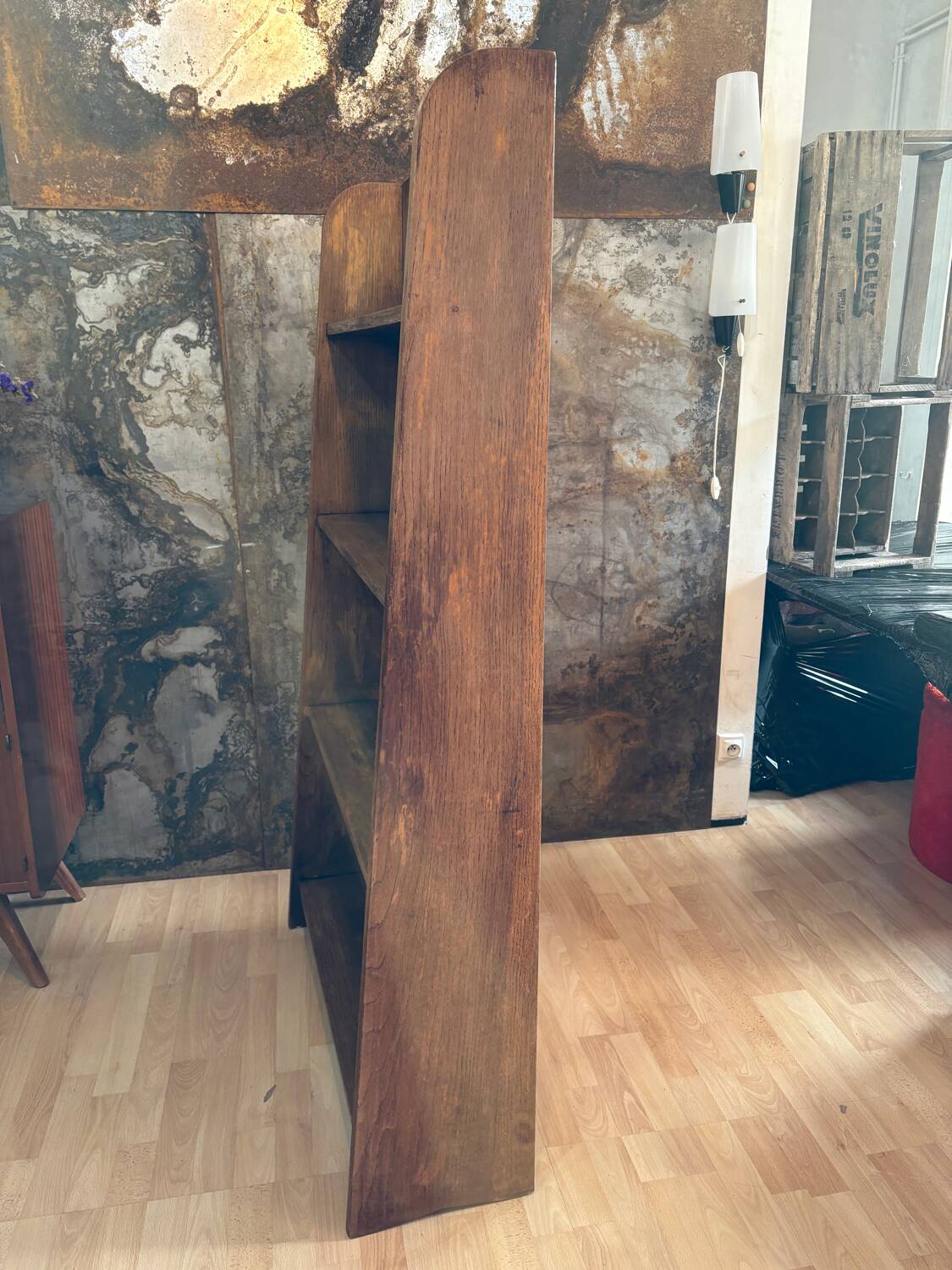 1950s raw wood bookcase