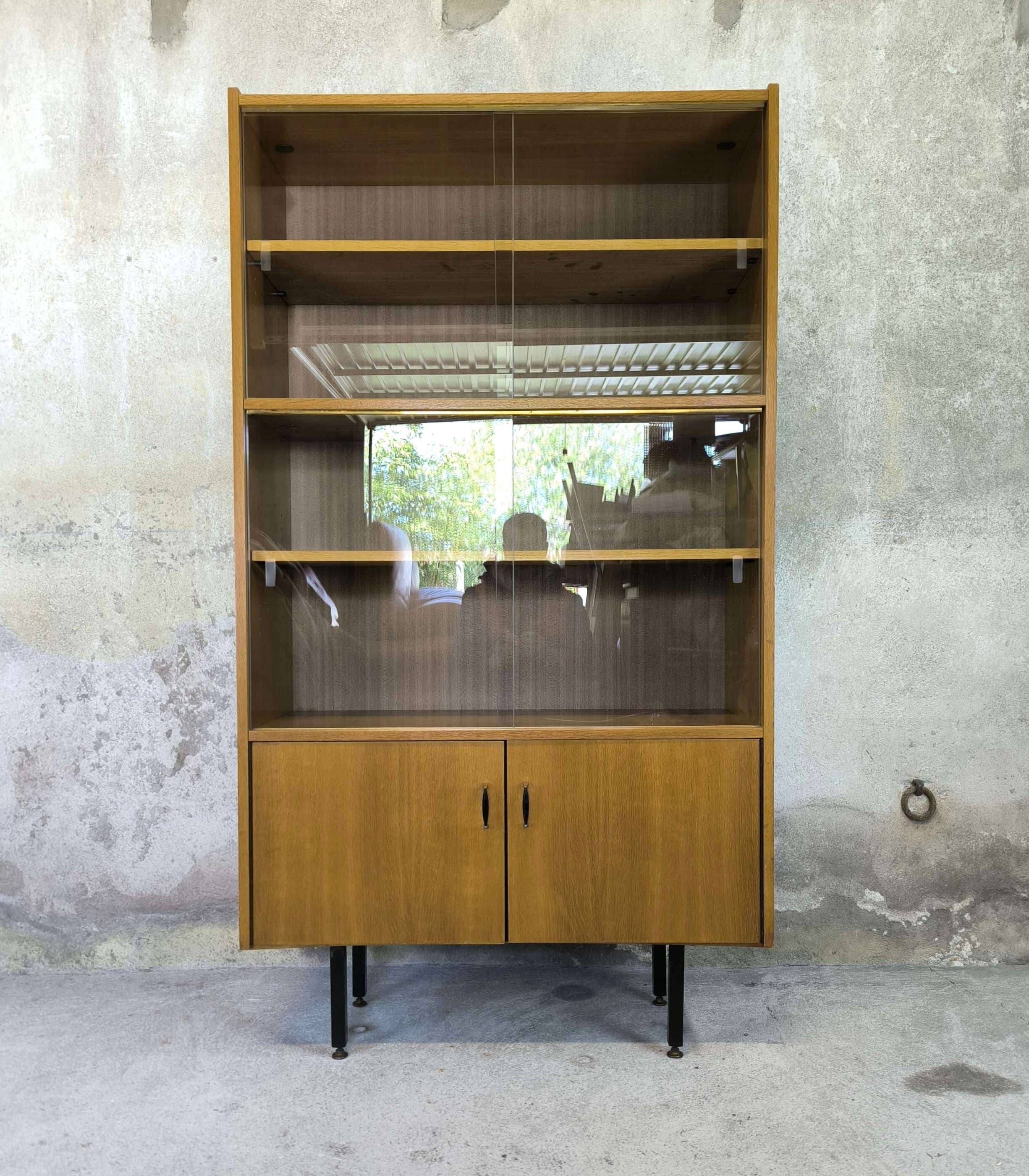 Vintage modernist display cabinet in wood