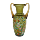 Enamelled green glass vase