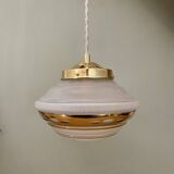 Vintage art deco globe pendant light in white and gold frosted glass