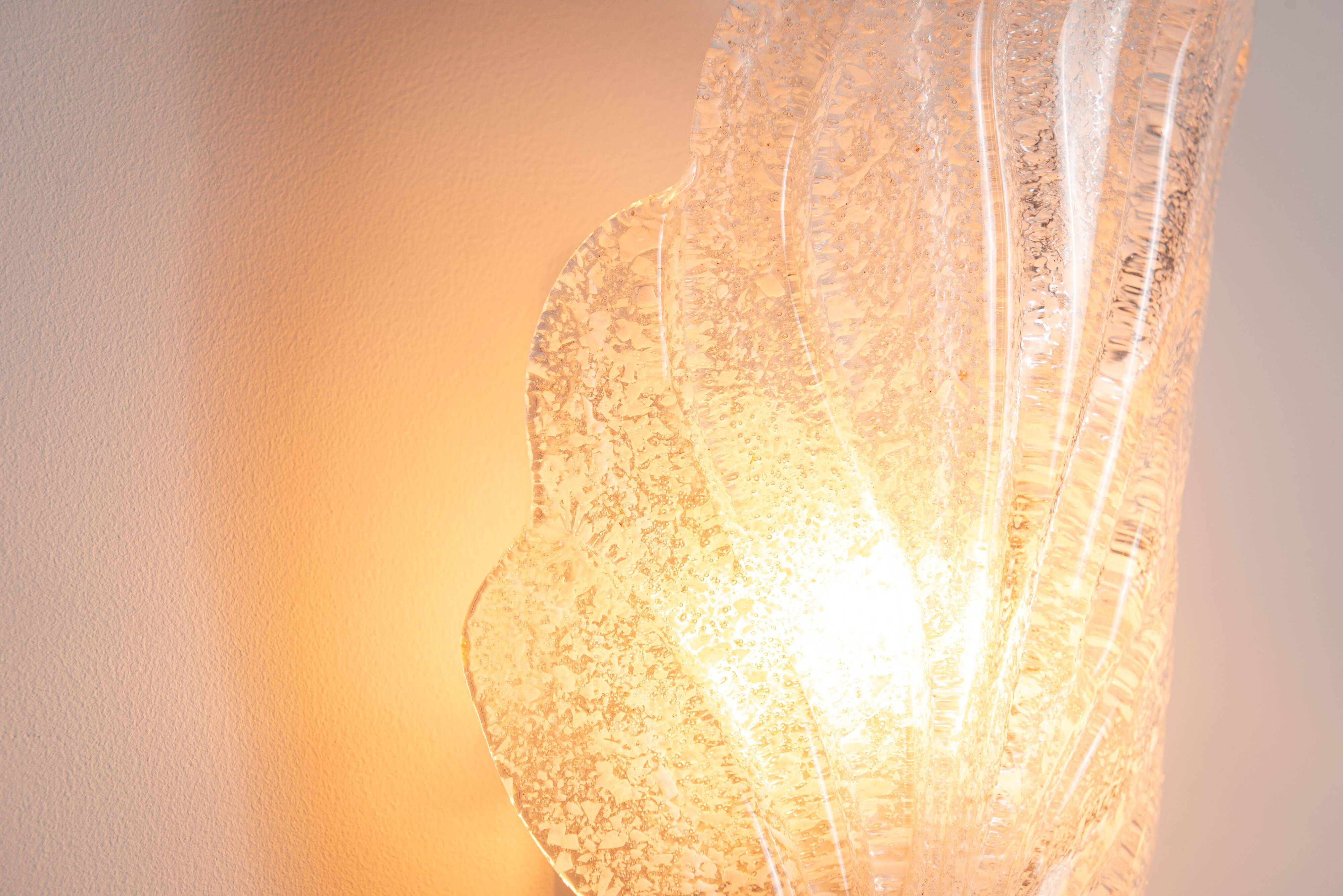 Pair of vintage glass leaf wall lamps