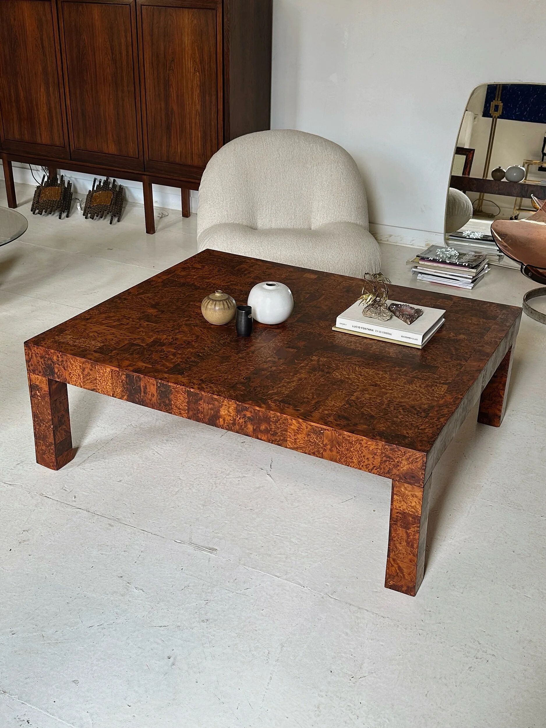 Coffee table made of solid elm burl, patchwork, Belgium, 1990s