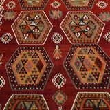 6x15 Wine Red & Green Vintage Kilim Rug, 198x468Cm