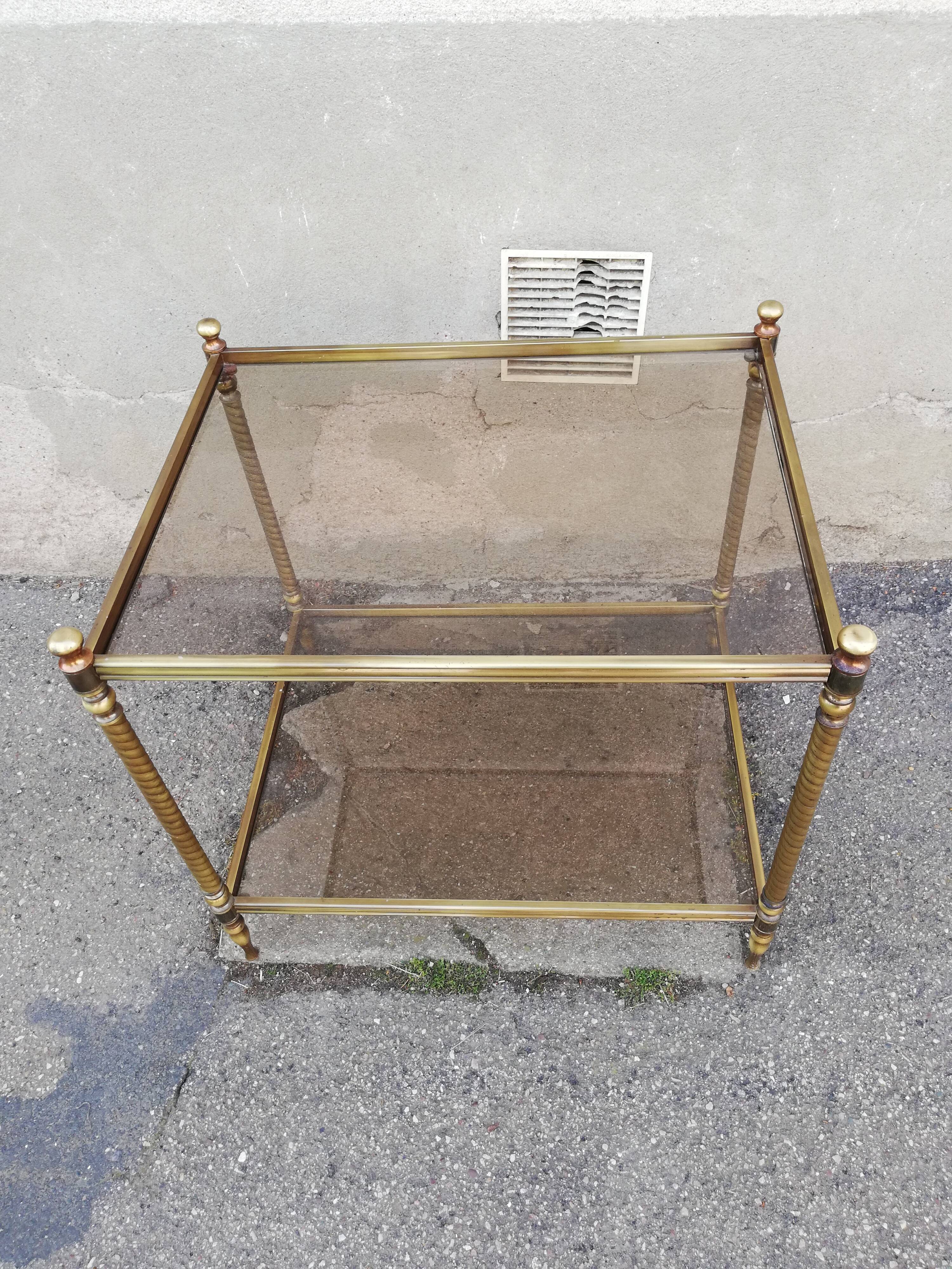 Vintage brass side table and 2 smoked glass trays