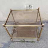 Vintage brass side table and 2 smoked glass trays