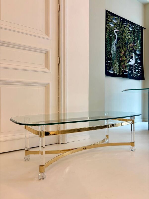 Table basse en verre biseauté et plexiglas, 1970