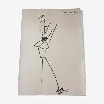 Christian dior: fashion sketch and photograph of press - 80s