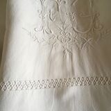 Old original FG Monogram embroidered linen canvas sheet early 20th