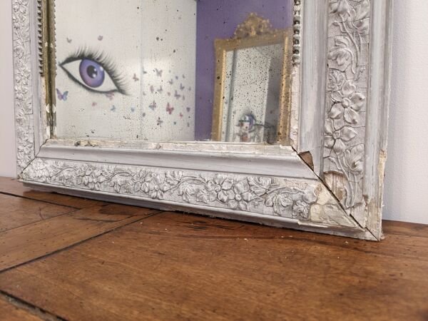 Miroir XIXème gris shabby 77 x 53 cm