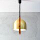 Mid Century Italian Modern Brass and Oak adjustable height Chandelier 70s