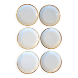 Set of 6 flat plates in Foëcy porcelain with golden epi border