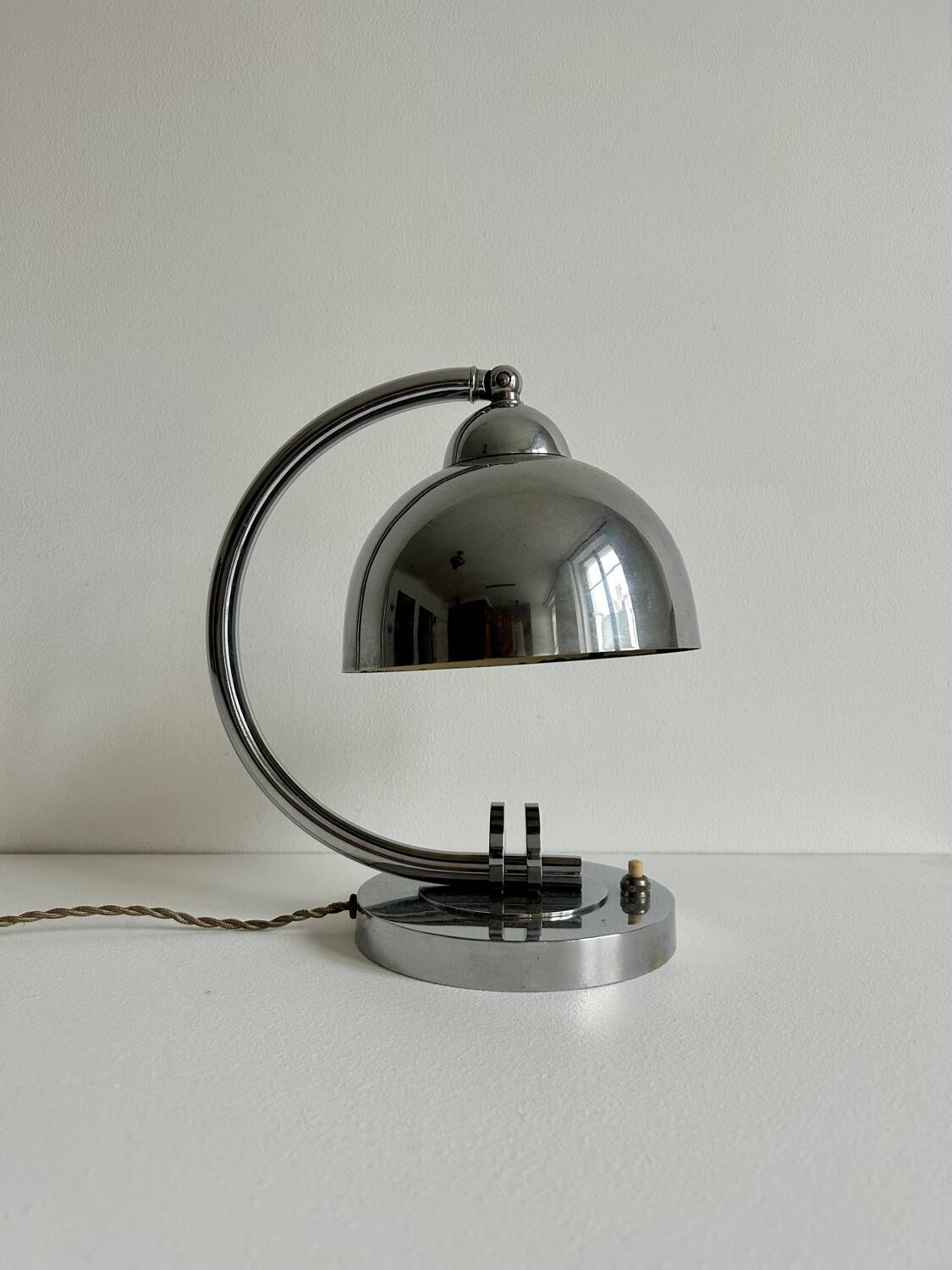 Vintage table lamp, modernist chrome metal, France 1930