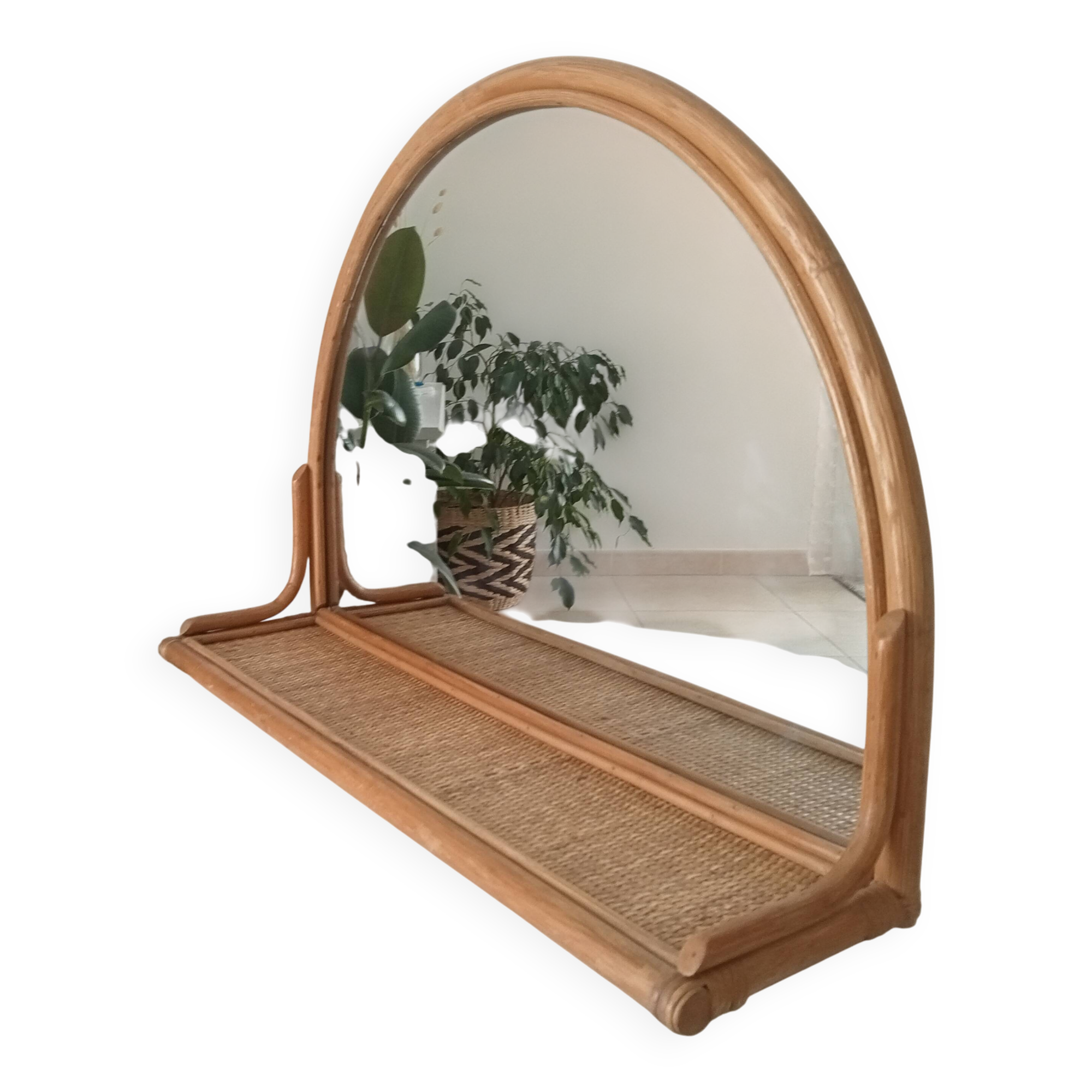 Miroir tablette vintage en rotin