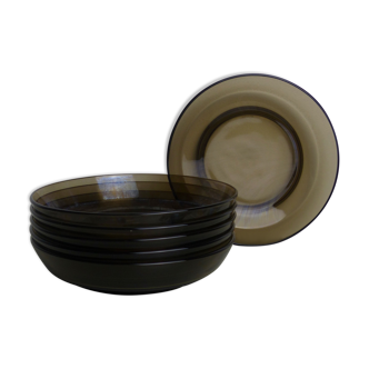 Set of 6 hollow plates in Vereco smoked glass