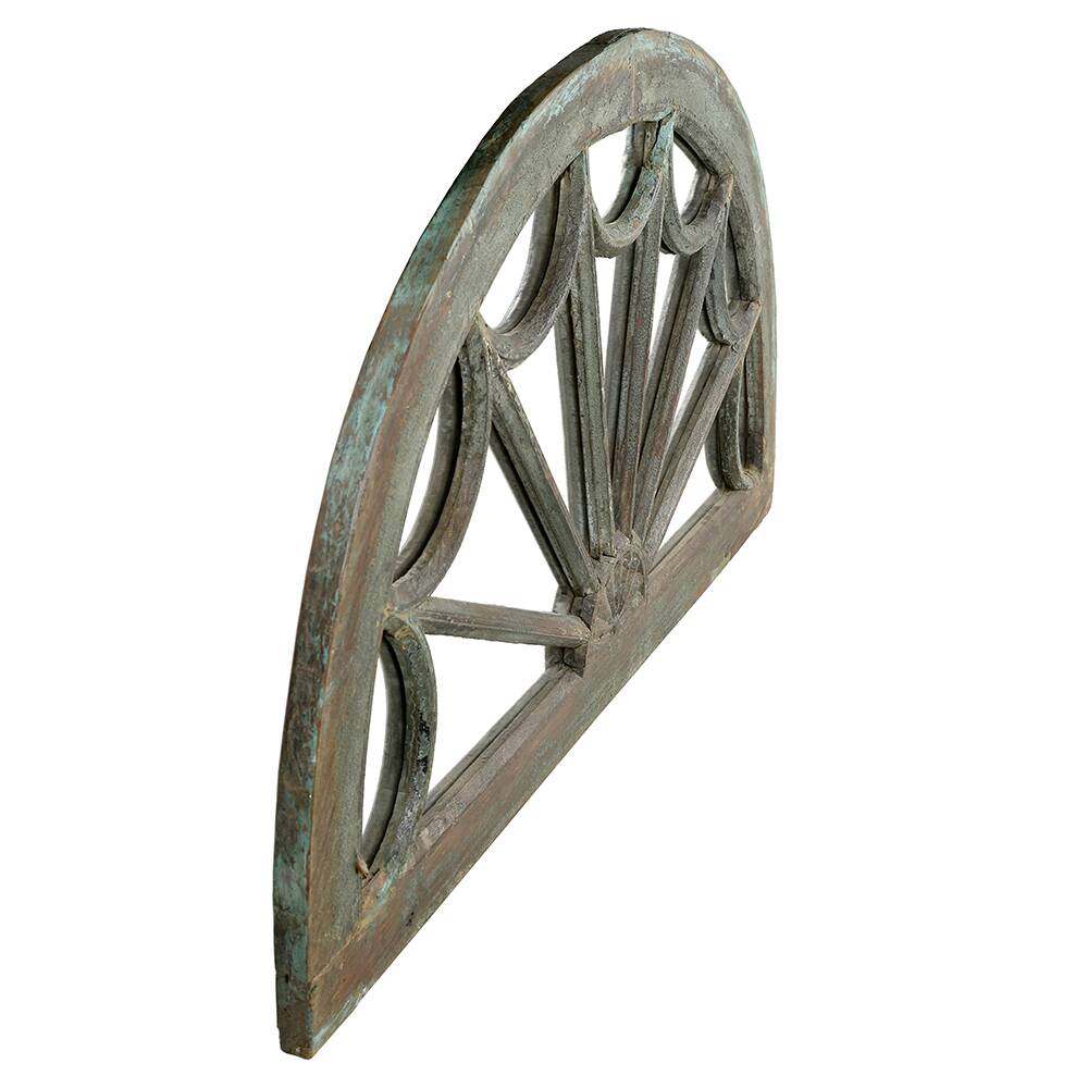 Half-moon patinated solid wood mirror