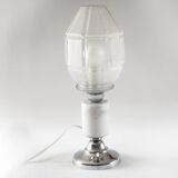 Art Deco lamp in satin glass, marble and chrome