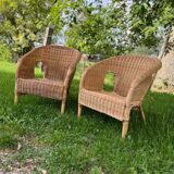 Lot deux fauteuils osier enfant vintage
