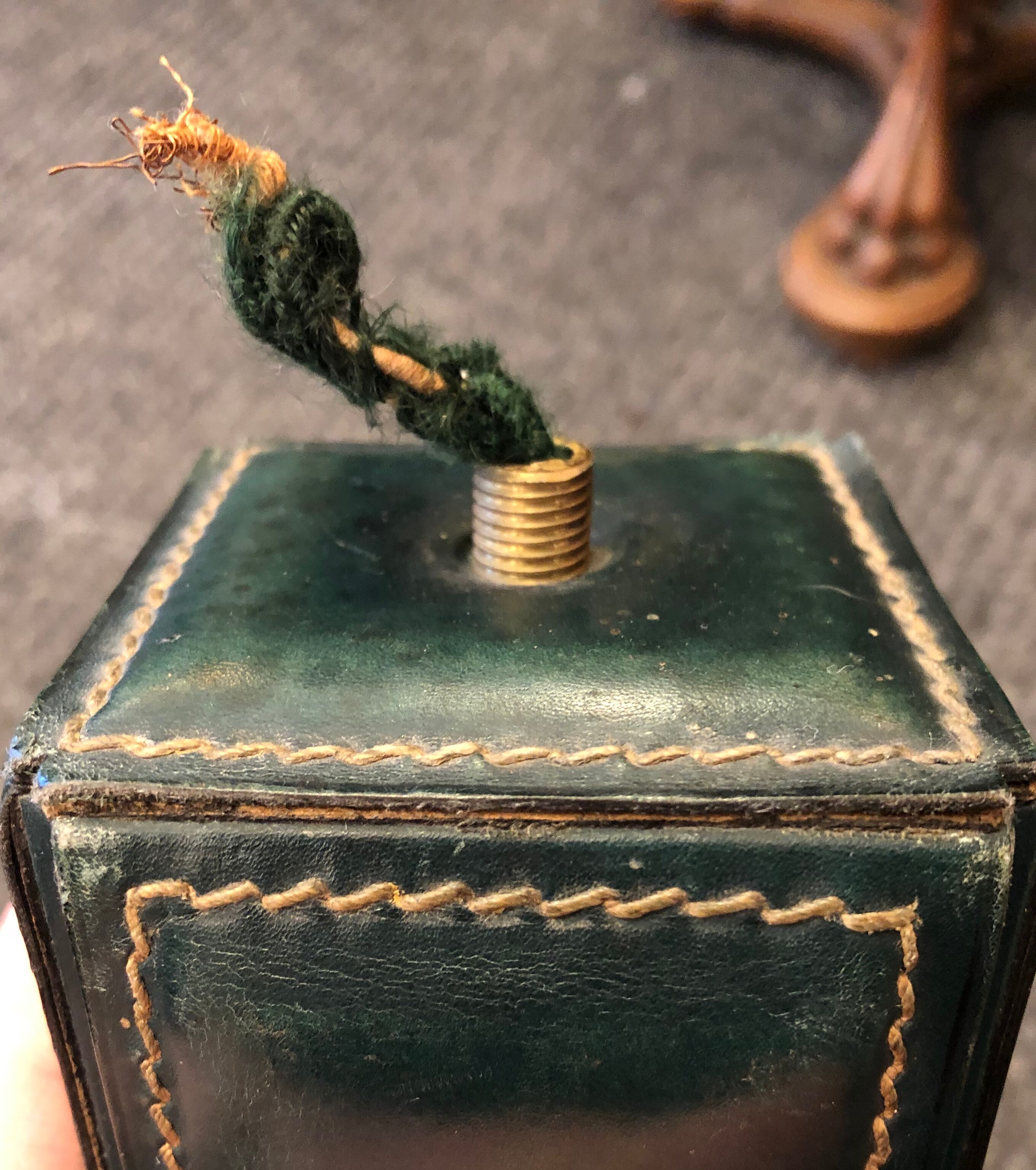 Green leather lamp base circa 1960