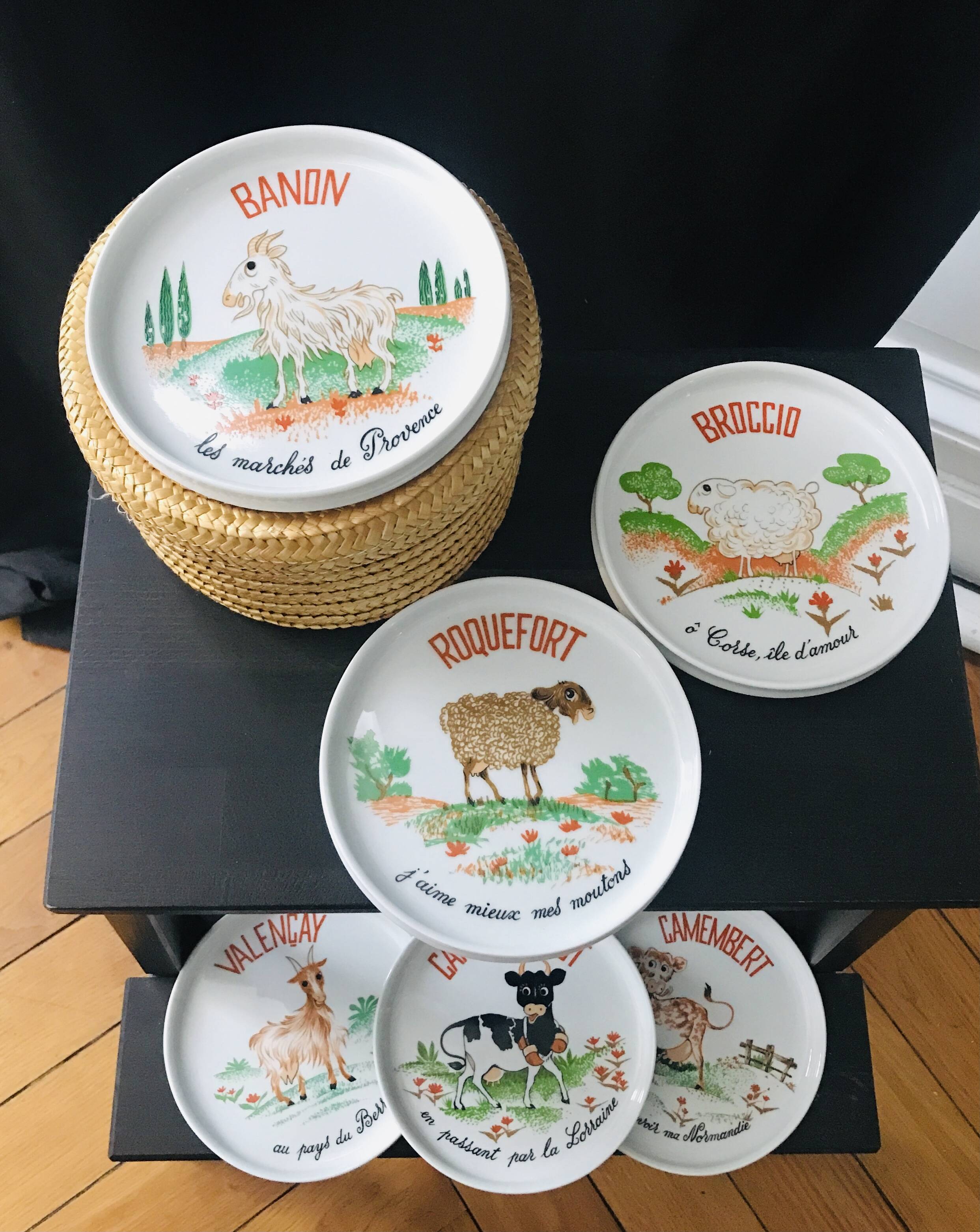 Cheese plates naive designs vintage porcelain