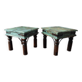 Pair of Balinese bedside tables with patinated end tables