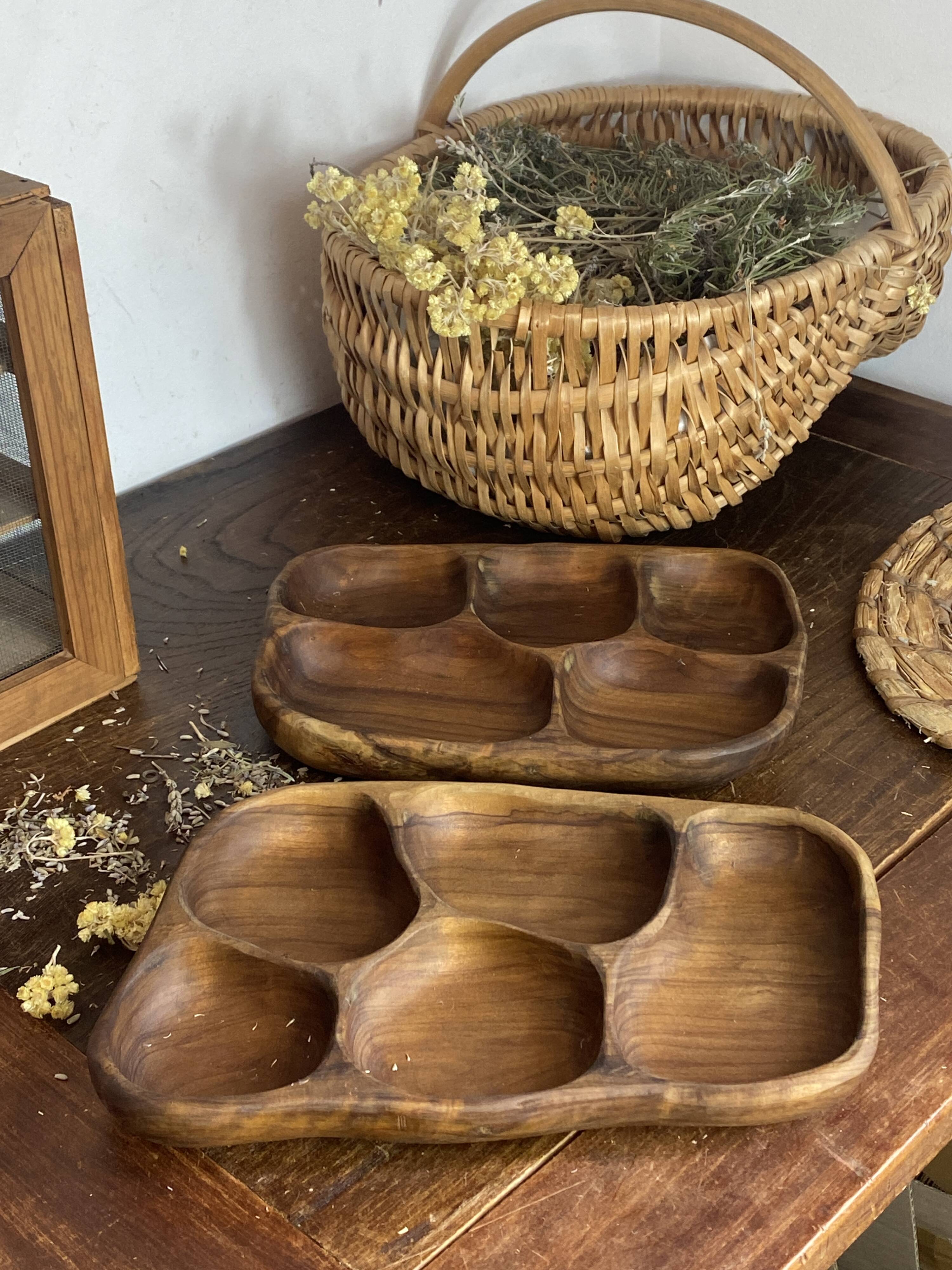 Olive wood platters, in organic shapes.